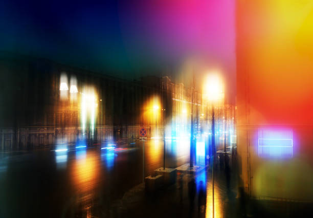 Neon night Moscow city street background