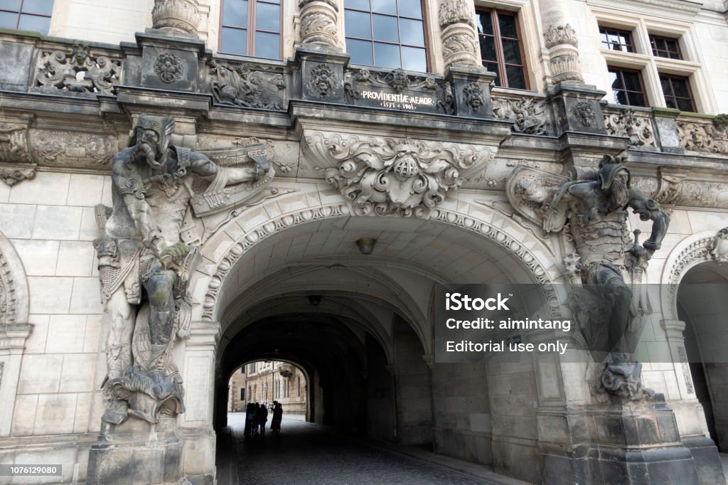 Ancient Gate To Dresden With Group Of People N Shade Stock Photo