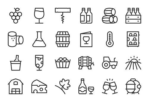 Winery Icons Light Line Series Vector EPS File.