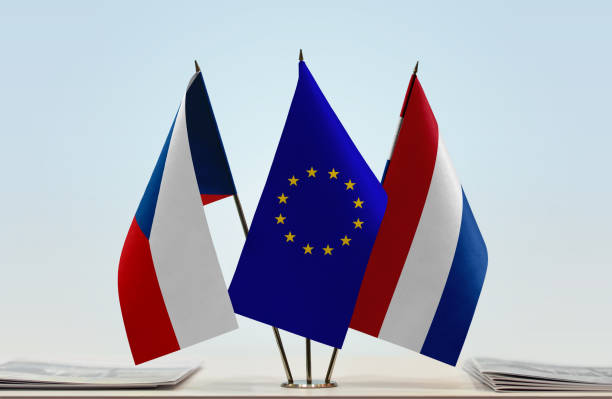 флаги чешской республики европейского союза и нидерландов - czech republic czech flag flag national flag стоковые фото и изображения