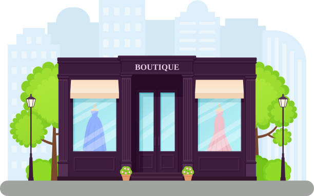 illustrations, cliparts, dessins animés et icônes de devanture de magasin boutique. illustration vectorielle au design plat. - store facade window display outdoors