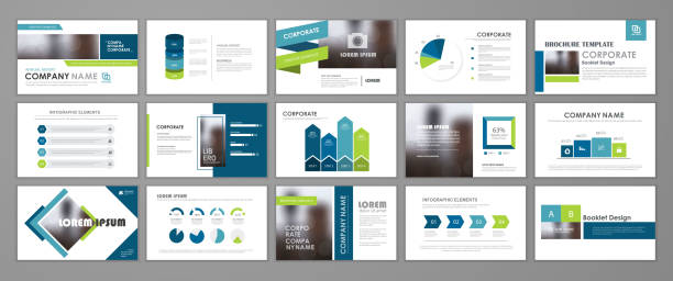 Presentation flyer set Blue abstract presentation slide templates. Infographic elements template  set for web, print, annual report brochure, business flyer leaflet marketing and advertising template. Vector Illustration report document photos stock illustrations