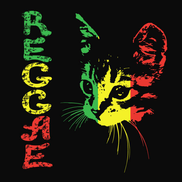 istock Silhouette of a cat on a black background. Reggae. Vector illustration 1076157486