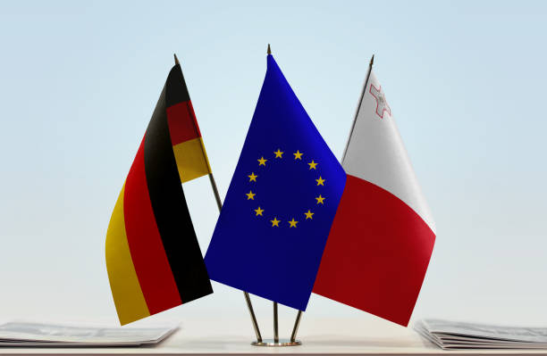 istock Flags of Germany European Union and Malta 1076167630