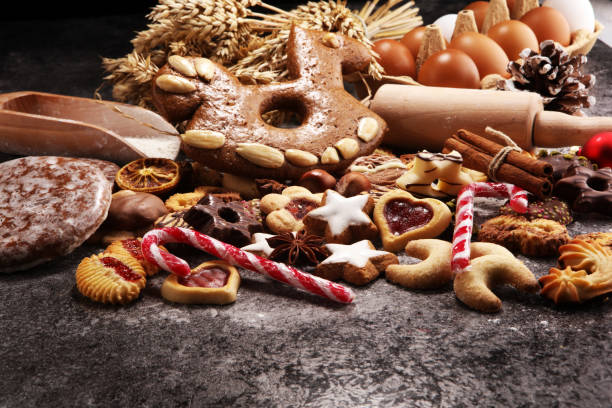 cookies, nuts and gingerbread a christmas bakery concept. xmas cookies