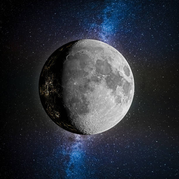 istock Fiction of inhabited Moon on space background 1076177704