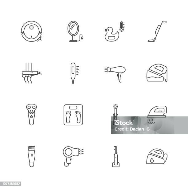 Home Appliances Line Iconsbathroom Electric Devices Vector Iconseditable Stroke Stock Illustration - Download Image Now