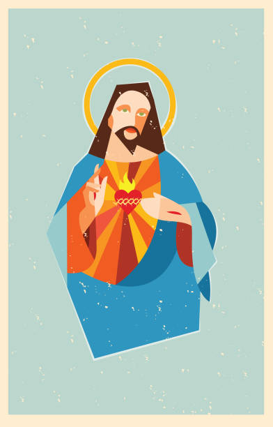 Sacred heart Jesus Christ Representation of the Catholic religion, Jesus Christ. Sacred heart el salvador landmarks stock illustrations