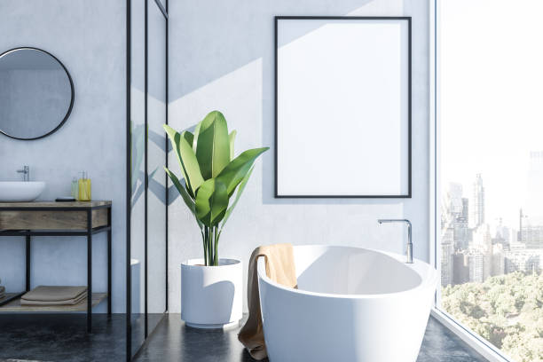 istock White bathroom, white tub and sink, poster 1076184794