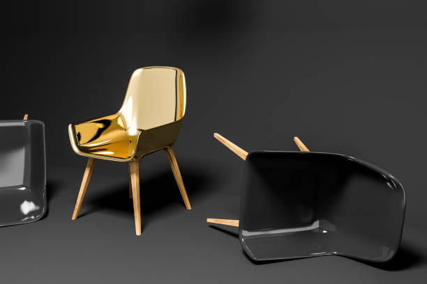 istock Gold chair standing, black lying around, strength 1076185770