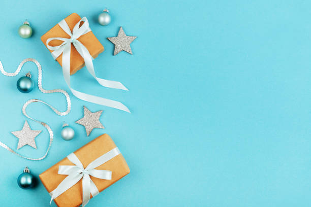 istock Christmas decoration on blue background 1076188414