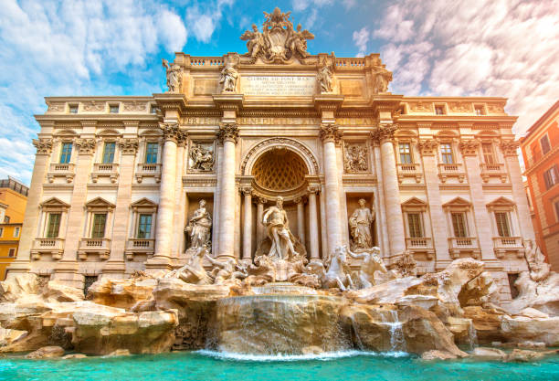 Famous Trevi Fountain Rome Italy Famous iconic Trevi Fountain at Piazza Di Trevi. neptune roman god stock pictures, royalty-free photos & images