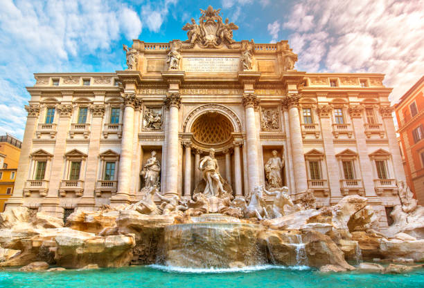 słynna fontanna di trevi rzym włochy - trevi fountain rome fountain monument zdjęcia i obrazy z banku zdjęć