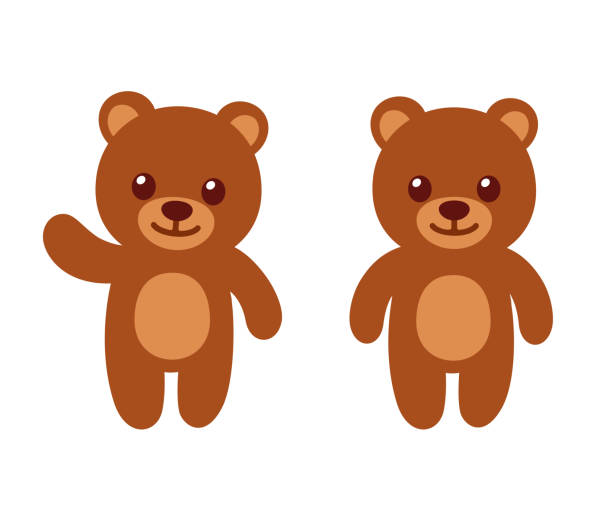 Simple cartoon teddy bear Simple and cute teddy bear standing and waving. Flat vector style cartoon illustration. bear clipart stock illustrations
