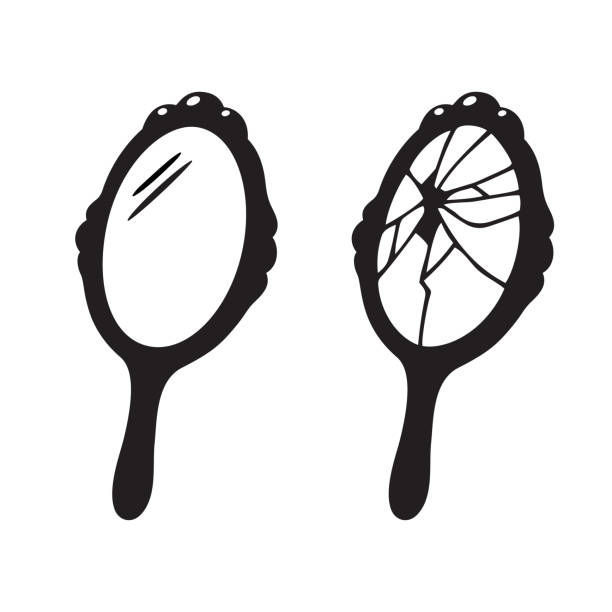 ilustrações de stock, clip art, desenhos animados e ícones de hand mirror broken - breaking glass cracked broken