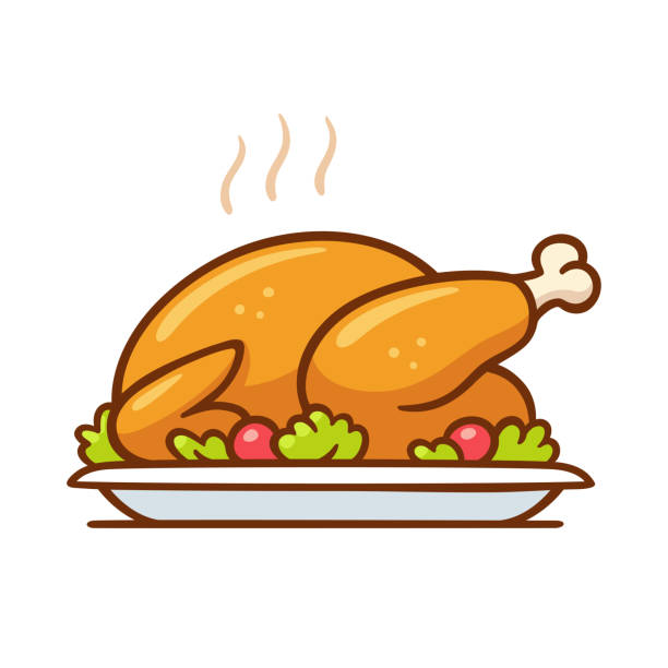 ilustraciones, imágenes clip art, dibujos animados e iconos de stock de asado cena de pavo o pollo - roast chicken illustrations