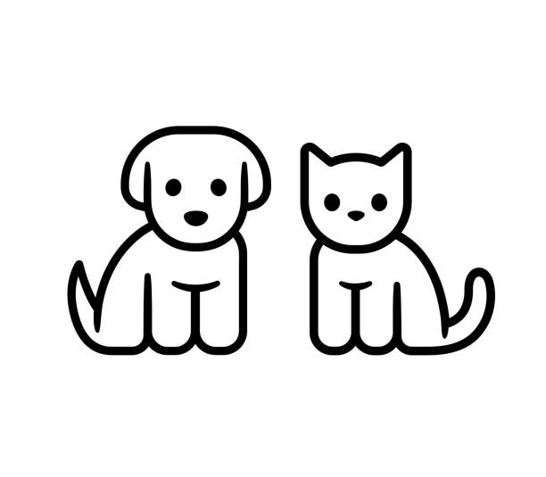 Puppy and kitten icon Simple line icon design of puppy and kitten. Cute little cartoon dog and cat vector illustration. Vet or pet shop symbol. dog sitting vector stock illustrations