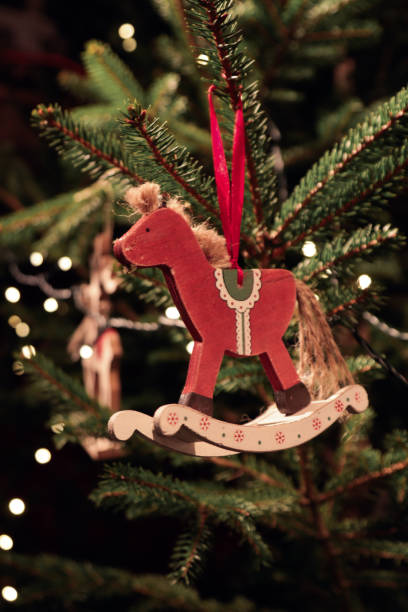 istock Christmas tree decorated with wooden ornament 1076199400