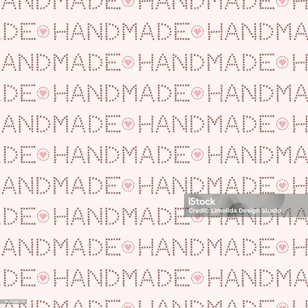 Handmade love lettering seamless pattern Trendy Craft Handmade love lettering seamless pattern. Hand drawn flat style knit crafters words vector illustration. For fabric prints, trendy background textures, creative craft packaging or pastel hobby decor. Seamless Pattern stock vector