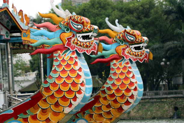 Focus is on dragon head of the ship.