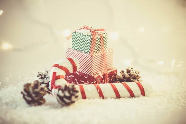 istock Christmas background with snow and presents 1076211130