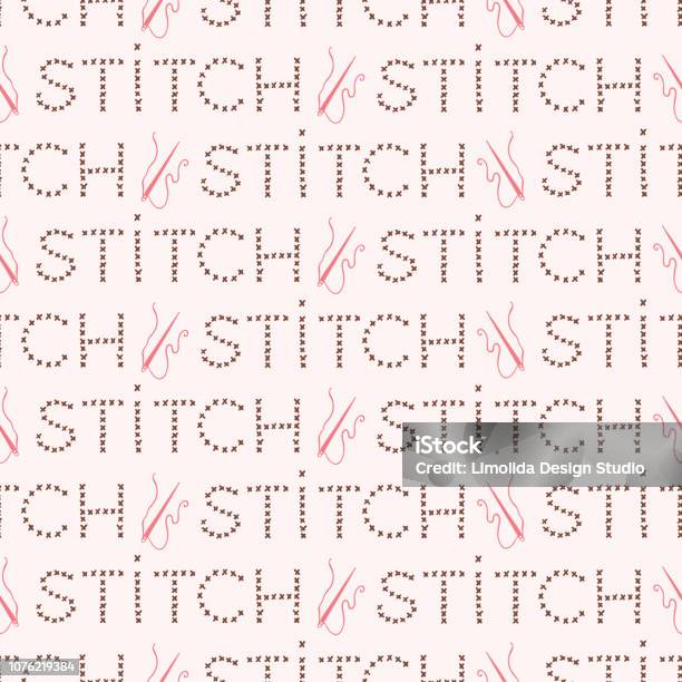 Stitched Lettering Render Trendy Hand Craft Stitch Lettering Seamless Pattern Stock Illustration ...