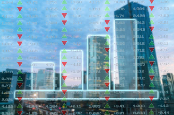 istock Display stock market numbers and Cityscape 1076223732