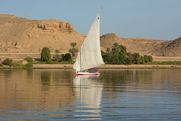 istock Traditional egyptian felluca sailing boat on river Nile with reflection at Aswan 1076224868