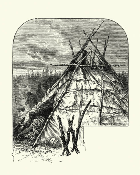 illustrazioni stock, clip art, cartoni animati e icone di tendenza di wigwam, xix secolo - wigwam tent north american tribal culture indigenous culture