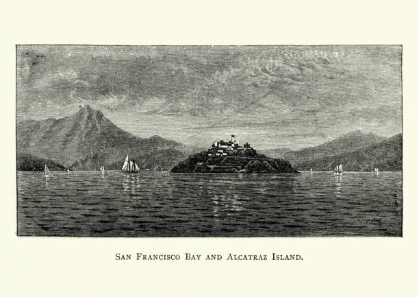 Vintage engraving of San Francisco Bay and Alcatraz Island, USA, late 19th Century