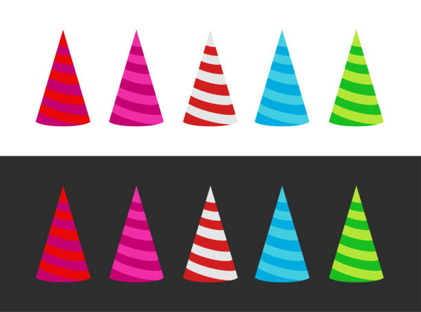 istock Set of varicoloured Holiday Cap on white and black backgrounds, Vector illustration 1076234464