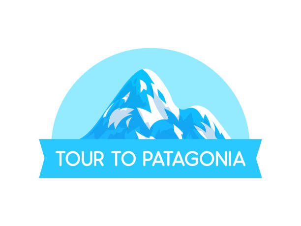 Logo Emblem with Illustration of Patagonia alps Vector Style - Vector illustration on white Logo Emblem with Illustration of Patagonia alps Vector Style - Vector Nature Landscape with text label isolated on white background. montblanc logo stock illustrations