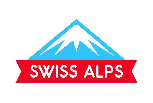 Swiss alps logo illustration, Vector emblem of mountain with ribbon and caption - Badge isolated on white background. Swiss alps logo illustration, Vector emblem of mountain with ribbon and caption, Badge isolated on white background. montblanc logo stock illustrations