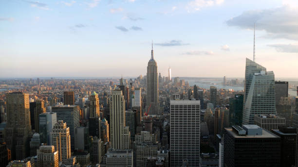 istock Manhattan skyline from a high tower in New York City 1076241530