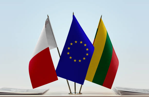 istock Flags of Malta European Union and Lithuania 1076256246