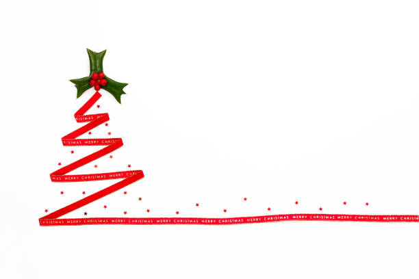 istock Minimalistic Christmas tree made from red ribbon with stars 1076258070