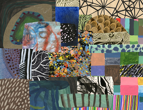 Collage of mixed media patterns/artworks