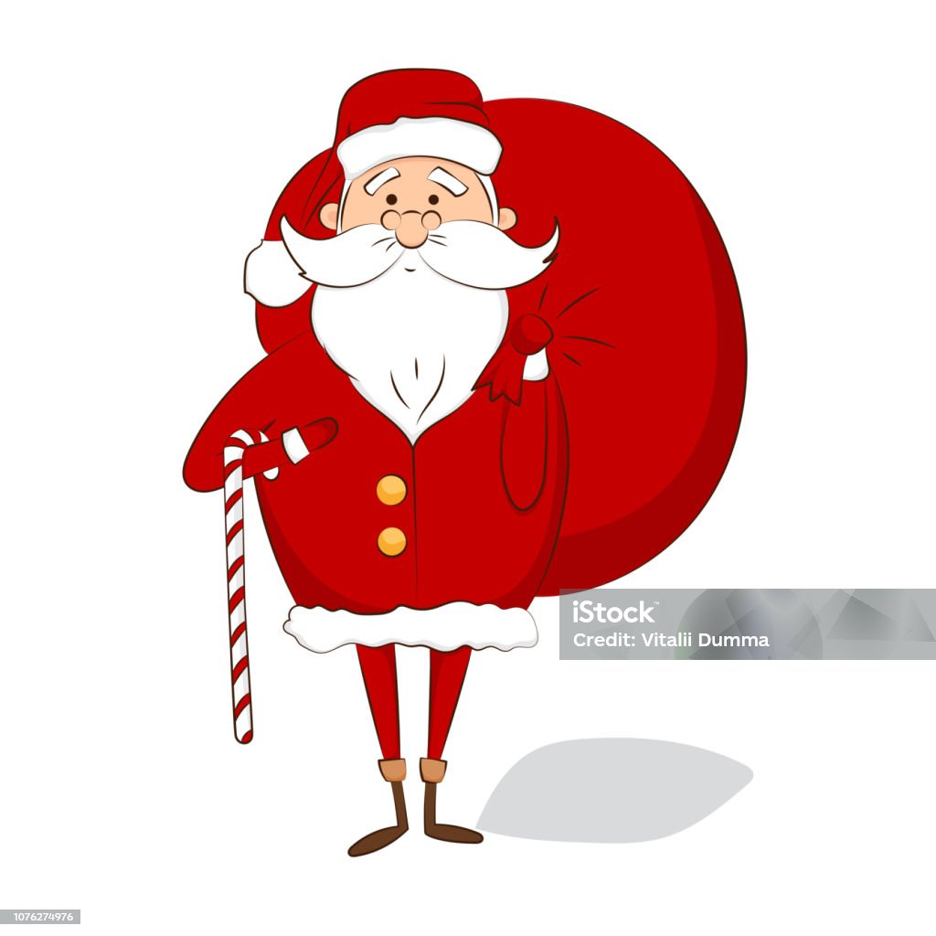 Santa Claus with bad and candy cane isolated on white background Cartoon stock vector