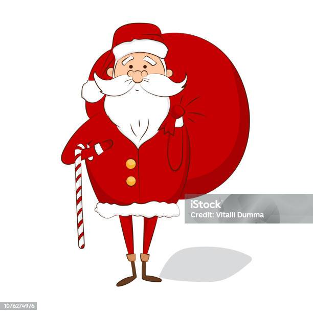 Santa Claus With Bad And Candy Cane Isolated On White Background Stock Illustration - Download Image Now