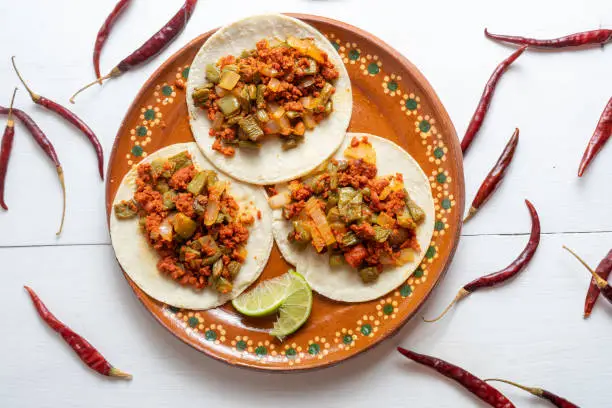 Mexican chorizo with nopales tacos