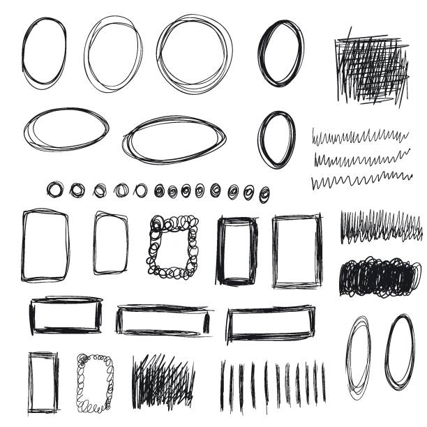 Vector set of hand drawn black scribble circles and other ellements. Vector set of hand drawn black scribble circles and other ellements. deutsche mark sign stock illustrations