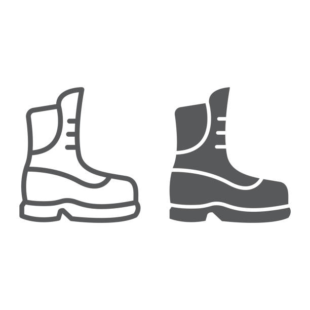 ilustraciones, imágenes clip art, dibujos animados e iconos de stock de icono de línea y glifo de arranque, ropa y calzado, zapato muestra, gráficos vectoriales, un patrón linear sobre un fondo blanco. - shoe single object isolated red