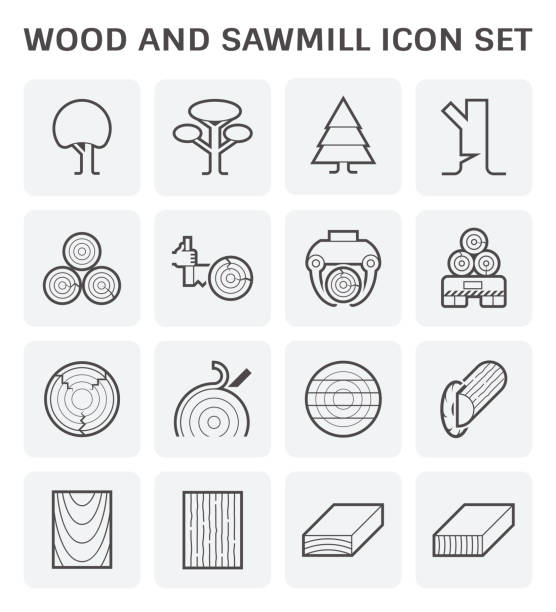 목재 제재소 아이콘 - truck lumber industry log wood stock illustrations