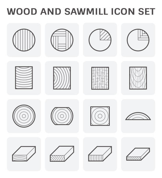 holz-sägewerk-symbol - lumberjack lumber industry forester axe stock-grafiken, -clipart, -cartoons und -symbole