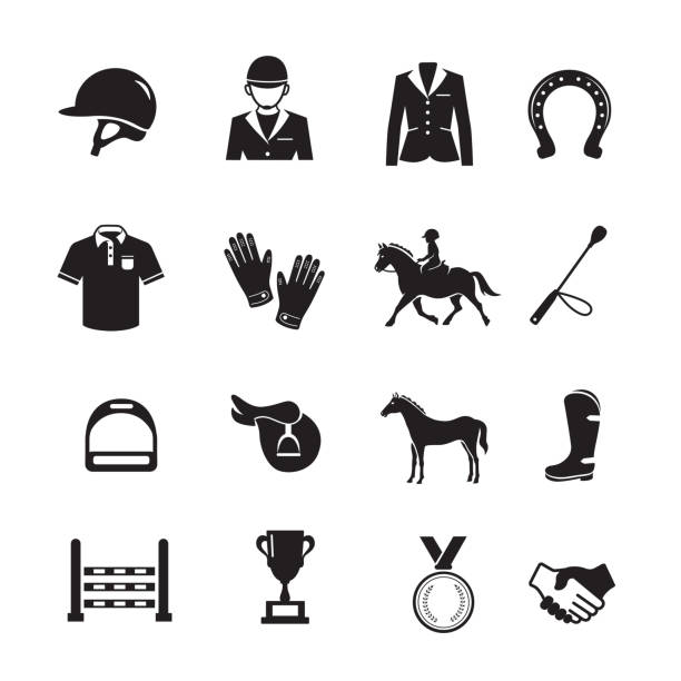 ilustraciones, imágenes clip art, dibujos animados e iconos de stock de icono de carreras de caballos - saddle