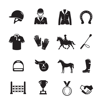 Horse Racing Icon, Set of 16 editable filled, Simple clearly defined shapes in one color.