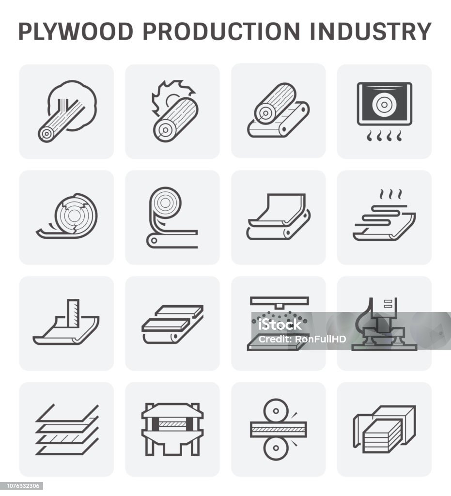 plywood production icon Plywood production industry icon set design. Wood - Material stock vector