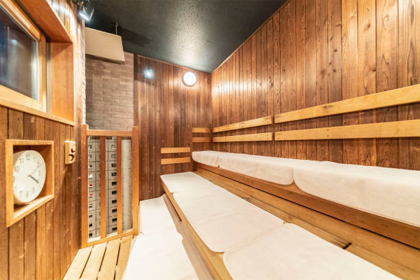 spa lub sauna pokój relaksacyjny wystrój wnętrz. - sauna spa treatment health spa nobody zdjęcia i obrazy z banku zdjęć