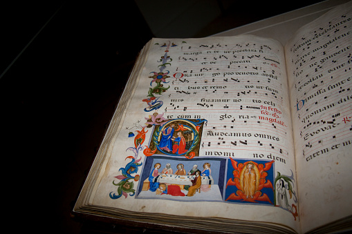 Choir Book about 1380 illumination by Don Simone Camaldolese. Made for monastery probably Tuscany.