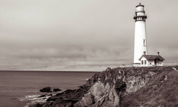 istock Northern California Lighthouse monochrome black and white 1076352436